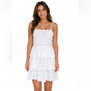 Express Straps Dress White Eyelet Sz SP Mini Lining Ruffle